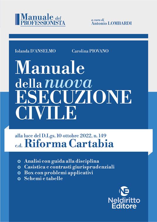 Manuale della nuova esecuzione civile, alla luce della c.d. Riforma Cartabia - Antonio Lombardi - copertina