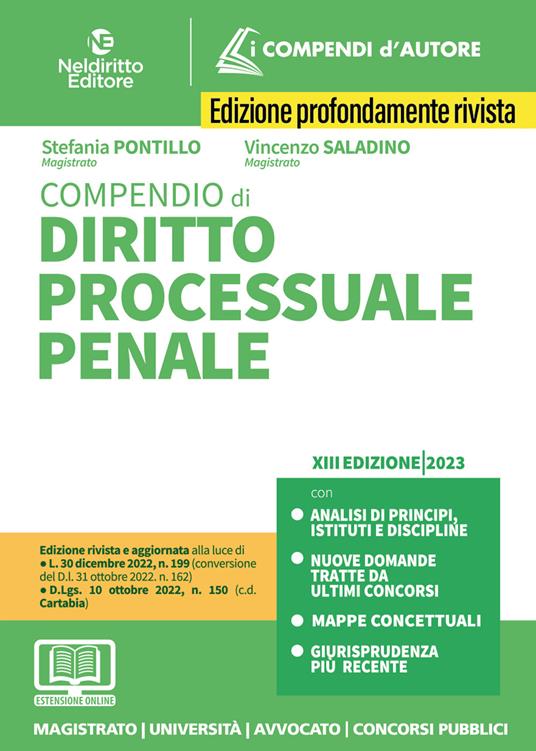 Compendio di diritto processuale penale. Nuova ediz. - Stefania Pontillo,Vincenzo Saladino - copertina