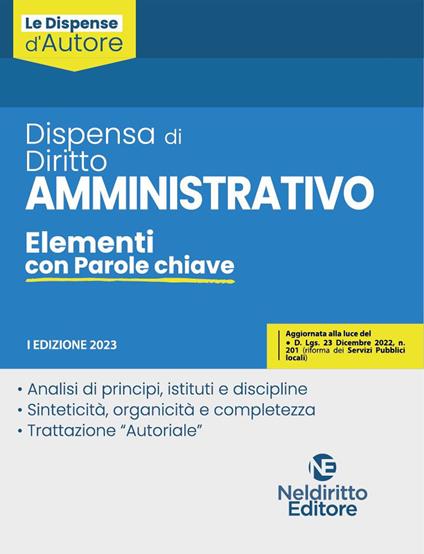Dispensa di diritto amministrativo. Elementi con parole chiave - copertina