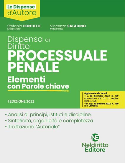 Dispensa di diritto processuale penale. Elementi con parole chiave - copertina
