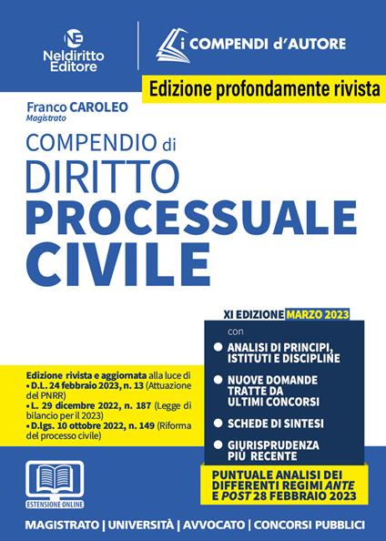 Compendio di diritto processuale civile. Con espansione online - Franco Caroleo - copertina