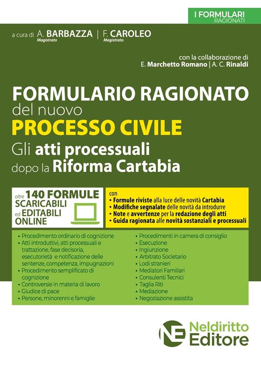Formulario ragionato del nuovo processo civile. Gli atti processuali dopo la riforma Cartabia. Con espansione online - copertina