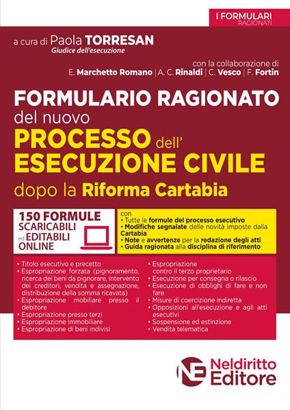 Formulario ragionato del nuovo processo dell'esecuzione civile dopo la riforma Cartabia - copertina