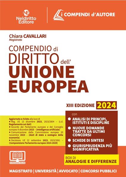 Compendio di diritto dell'Unione Europea - Chiara Cavallari - copertina