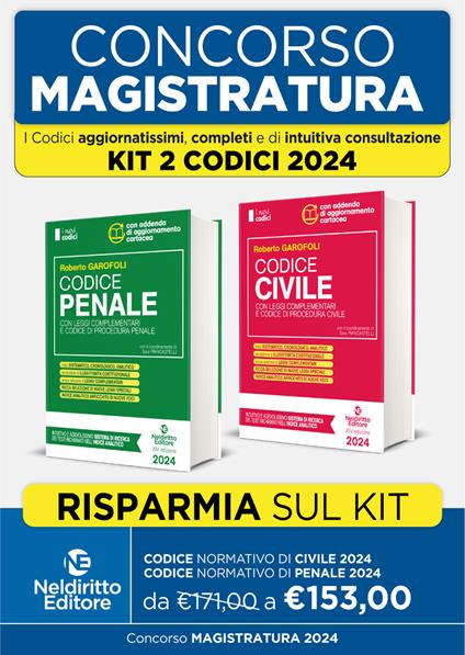 Concorso magistratura. Kit Codici normativi 2024: Codice normativo di Diritto Civile-Codice Normativo di Diritto Penale - Roberto Garofoli - copertina