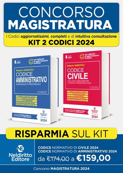 Concorso magistratura. Kit Codici normativi 2024: Codice normativo di Diritto Civile-Codice normativo di Diritto Amministrativo - Roberto Garofoli - copertina