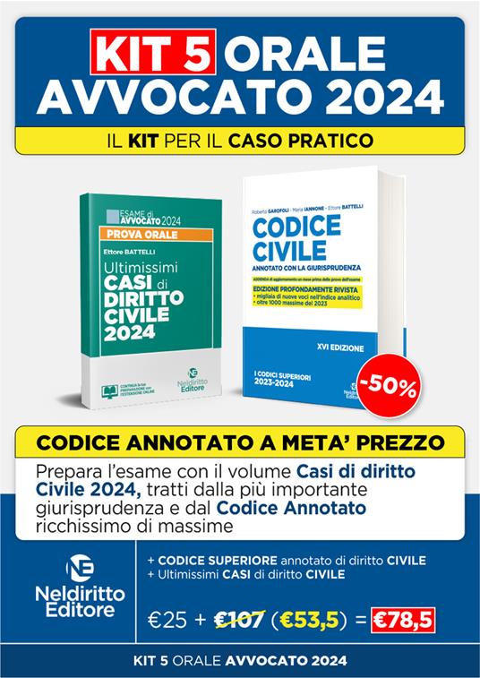 Speciale Orale Avvocato kit Ultimissimi casi di diritto civile 2024 + Codice civile annotato 2023-2024 - Ettore Battelli - copertina