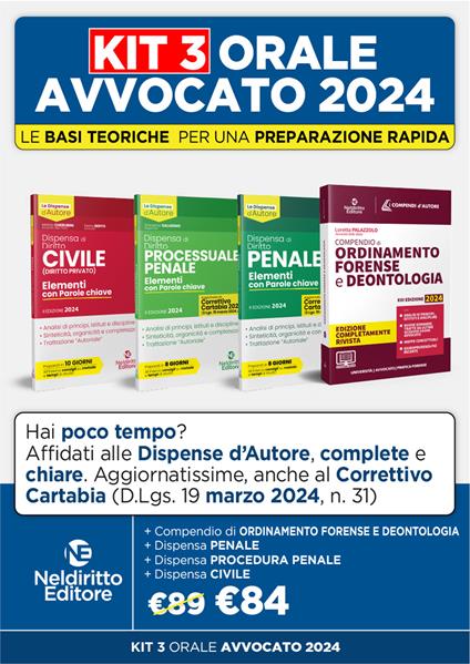 Speciale Orale Avvocato kit 3 dispense + 1 compendio (Penale, Ordinamento forense + Procedura penale + civile) - copertina