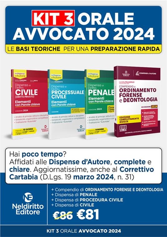 Speciale Orale Avvocato kit 3 dispense + 1 compendio (Civile, Ordinamento forense + Procedura civile + Penale). Nuova ediz. - Mattia Cherubini,Elena Berto - copertina