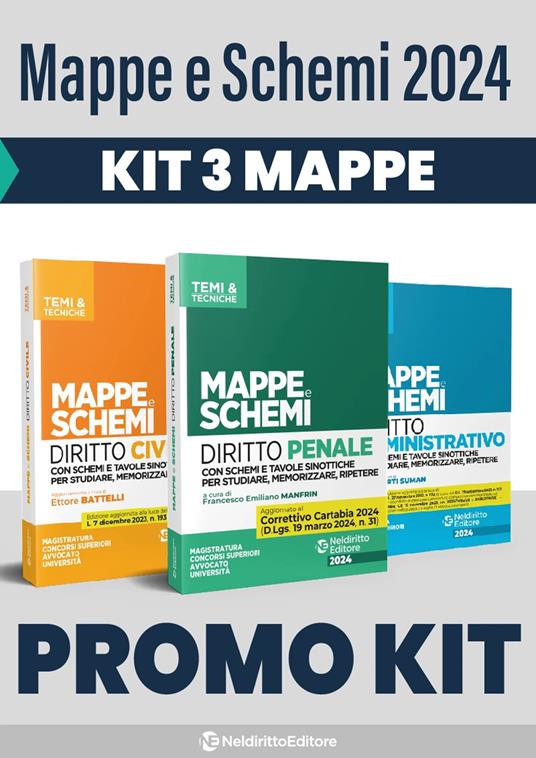 Kit mappe e schemi di Civile, Penale e Amministrativo 2024 - copertina
