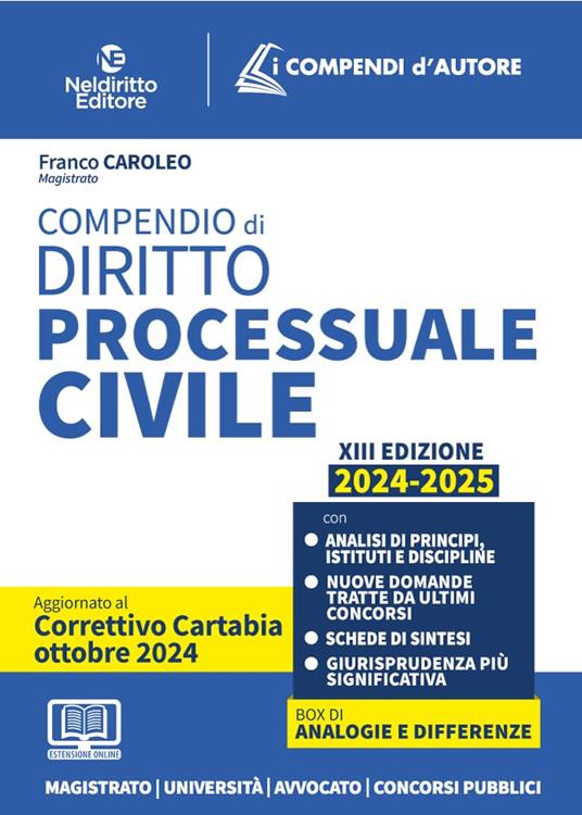 Compendio di procedura civile aggiornato al decreto correttivo Cartabia 2024/2025 II edizione. Con espansione online - Franco Caroleo - copertina
