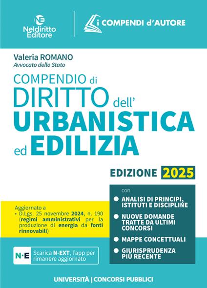 Compendio di diritto dell'urbanistica e dell'edilizia 2025 - Valeria Romano - copertina