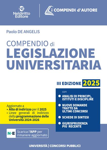 Compendio di legislazione universitaria 2025 - Paolo De Angelis - copertina