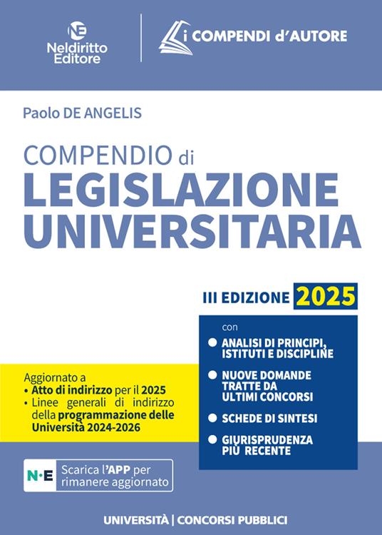 Compendio di legislazione universitaria 2025 - Paolo De Angelis - copertina