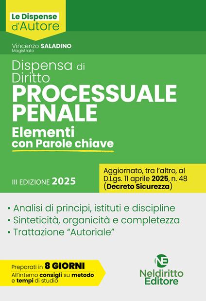 Dispensa di procedura penale 2025 - Vincenzo Saladino - copertina