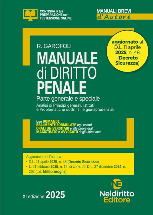 Manuale di diritto penale. Parte generale e speciale 2025. Aggiornato al DL Sicurezza - Roberto Garofoli - copertina