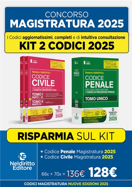 Kit 2 codici normativi civile e penale 2025 per il concorso in Magistratura - Roberto Garofoli - copertina
