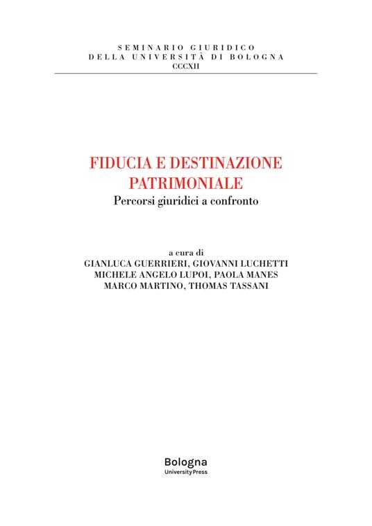 Fiducia e destinazione patrimoniale. Percorsi giuridici a confronto - copertina