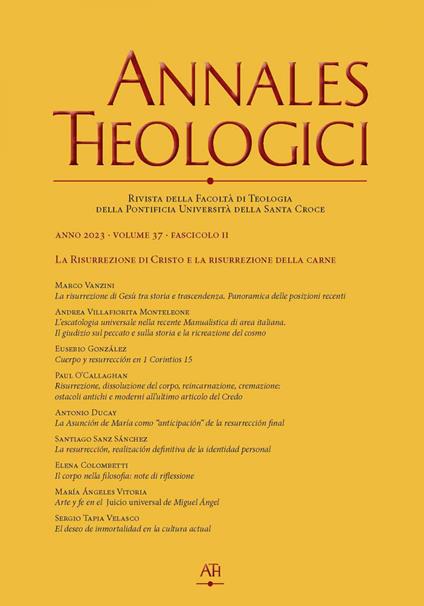 La Annales theologici (2023). Vol. 37/2 - Pontificia Università della Santa Croce Facoltà di Teologia - ebook