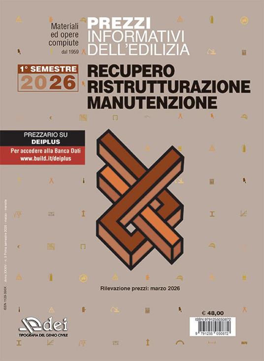 Prezzi informativi dell'edilizia. Recupero, ristrutturazione, manutenzione. 1° semestre 2026. Rilevazione prezzi marzo 2026 - copertina