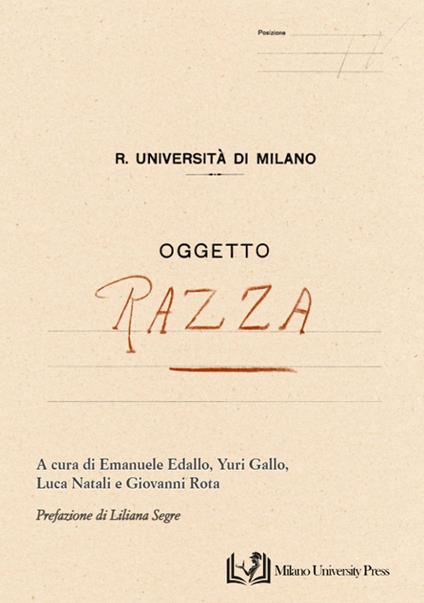 1938, Regia Università di Milano. Oggetto: razza - copertina