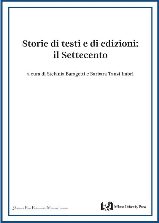 Storie di testi e di edizioni. Il Settecento - copertina