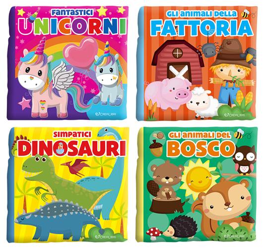 Gli animali del bosco-Fantastici unicorni-Gli animali della fattoria-Simpatici dinosauri. Carezze di stoffa. Ediz. a colori - copertina
