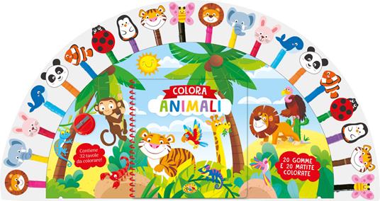 Colora animali. Ediz. a spirale. Con 20 gomme. Con 20 matite colorate - copertina