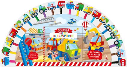 Colora i mezzi di trasporto. Ediz. a spirale. Con 20 gomme. Con 20 matite colorate - copertina