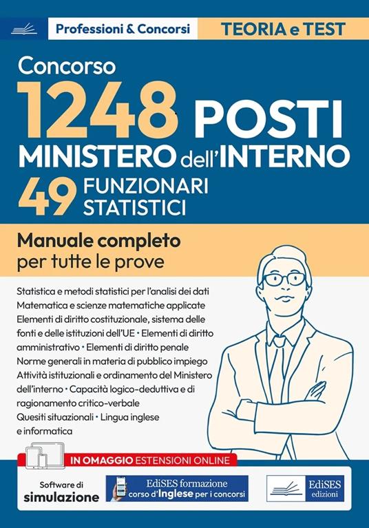 Concorso RIPAM. 49 Funzionari statistici Ministero dell'interno (concorso per complessivi 1248 posti vari profili). Manuale completo per tutte le prove. Con espansione online. Con software di simulazione - copertina