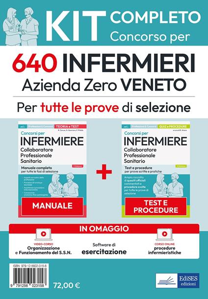 Kit concorso 640 Infermieri Azienda Zero Veneto. Manuale, test, corso online di procedure infermieristiche. Con software di simulazione. Con video-corso - Rosario Caruso,Guglielmo Guerriero,Francesco Pittella - copertina