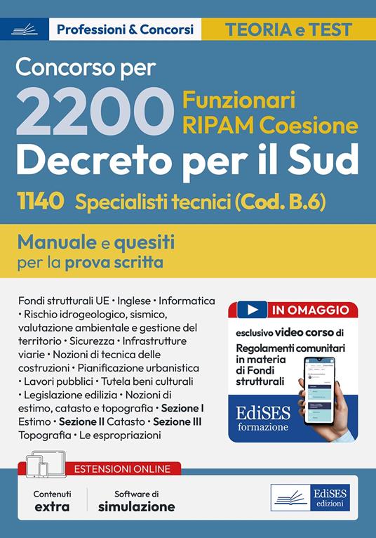 Concorso 2200 Coesione Sud. 1140 Specialisti tecnici per Regioni, Città metropolitane e enti locali (Codice B.6). Manuale e quesiti per la prova scritta. Con espansione online. Con software di simulazione - copertina