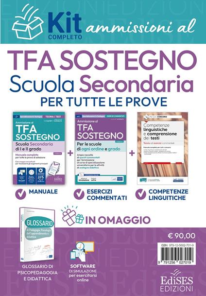 Kit ammissione al TFA Sostegno Scuola Secondaria 2026. Teoria e esercizi per tutte le prove. Con estensioni online e software di simulazione - copertina