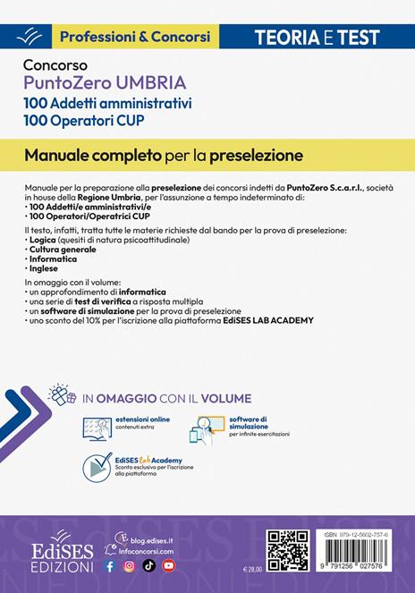 Concorso PuntoZero Umbria. 100 addetti amministrativi e 100 operatori CUP: manuale per la preselezione - 2