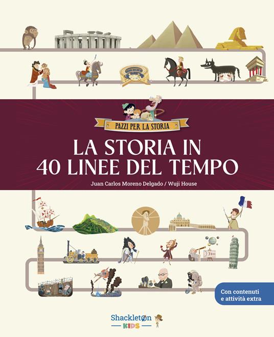 La storia in 40 linee del tempo... Libro per bambini per imparare tutta la storia, la preistoria, l'antico Egitto, Grecia e Roma, il Medioevo, il Rinascimento... e molto altro ancora! Ediz. a colori - Juan Carlos Moreno Delgado - copertina