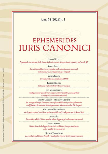 Ephemerides Iuris canonici (2024). Vol. 1 - copertina