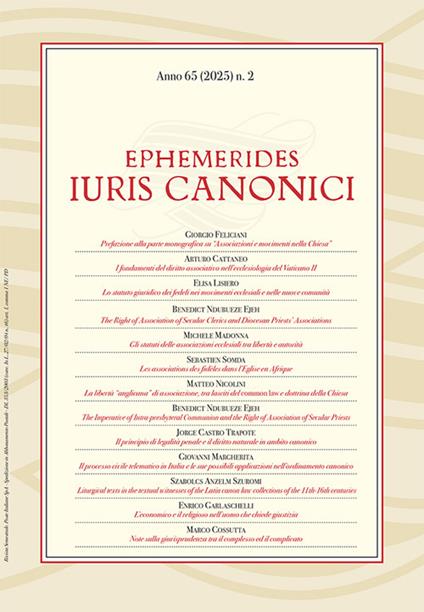 Ephemerides iuris canonici (2025). Vol. 2 - copertina