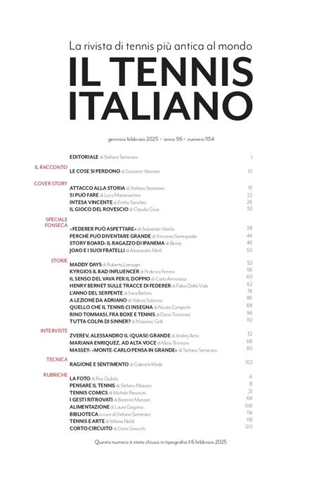 Il tennis italiano. Gennaio-febbraio (2025). Vol. 1 - 3