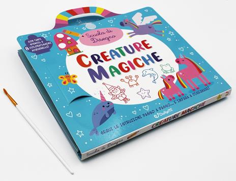 Creature magiche. Scuola di disegno. Ediz. a colori. Ediz. a spirale. Con 8 acquerelli. Con pennello. Con stencil - copertina
