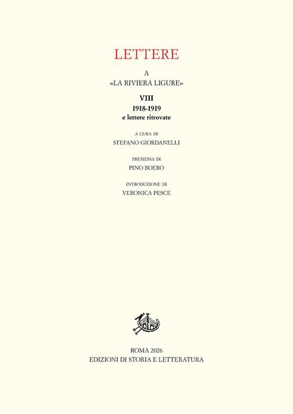 Lettere a «La Riviera Ligure». Vol. 8: 1918-1919 e lettere ritrovate - copertina