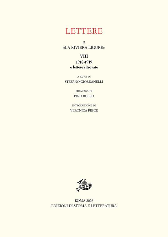 Lettere a «La Riviera Ligure». Vol. 8: 1918-1919 e lettere ritrovate - copertina
