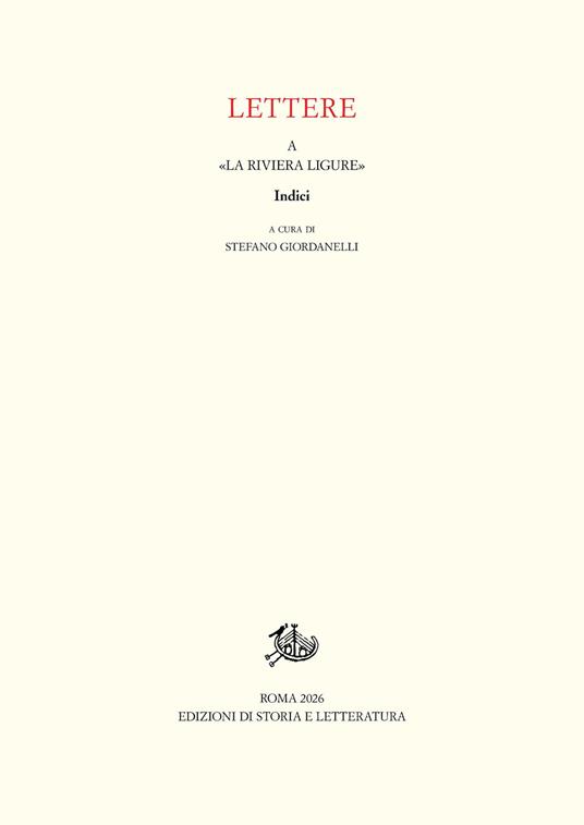 Lettere a «La Riviera Ligure». Indici - copertina