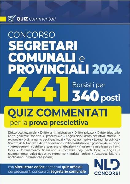 Concorso per 441 borsisti per 340 posti da segretari comunali e provinciali. Quiz commentati per la prova preselettiva - copertina