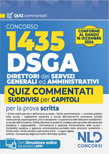 Concorso DSGA. 1435 direttori dei servizi generali ed amministrativi. Quiz commentati suddivisi per capitoli per la preparazione al concorso - copertina