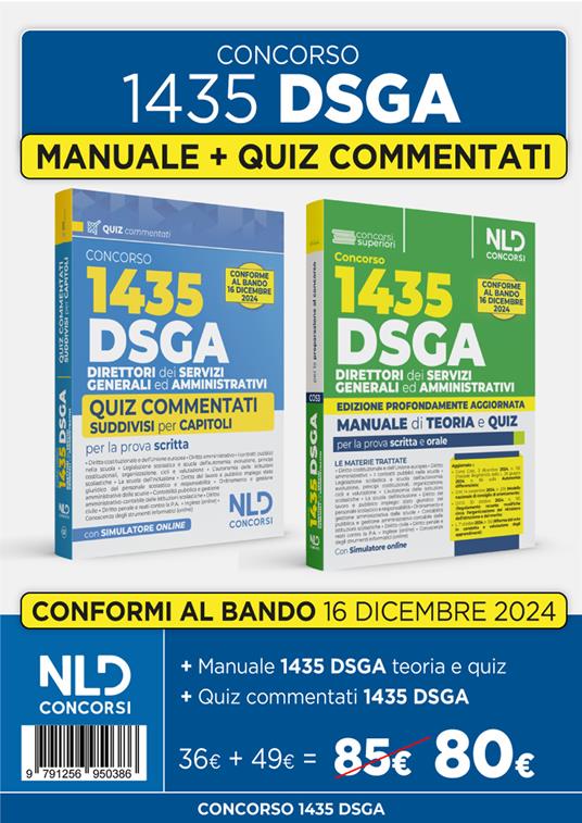 Concorso DSGA. 1435 direttori dei servizi generali ed amministrativi. Quiz commentati suddivisi per capitoli per la preparazione al concorso - copertina