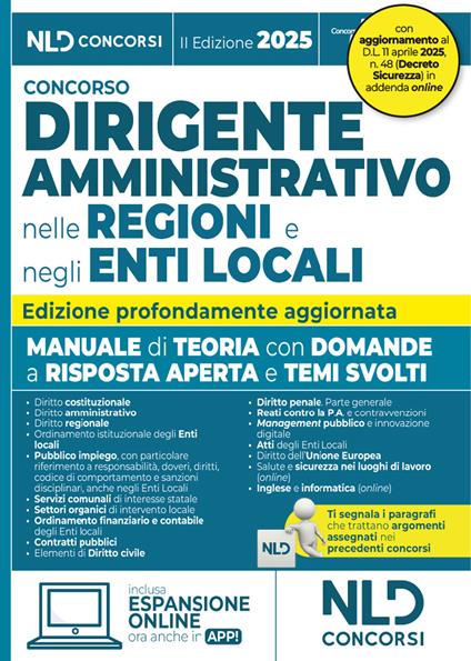 Manuale dirigente amministrativo nelle regioni e negli enti locali, con domande a risposta aperta e temi svolti 2025. Aggiornato al Decreto Correttivo contratti pubblici - copertina