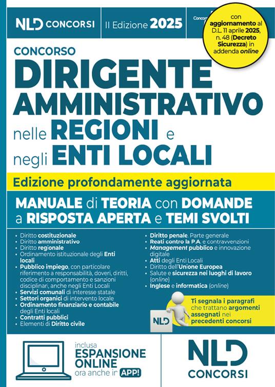 Manuale dirigente amministrativo nelle regioni e negli enti locali, con domande a risposta aperta e temi svolti 2025. Aggiornato al Decreto Correttivo contratti pubblici - copertina