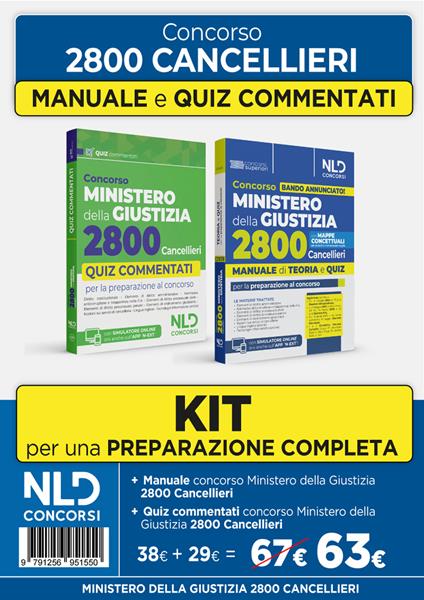 Kit concorso Ministero della Giustizia per 2800 cancellieri: manuale di teoria + quiz commentati per la preparazione al concorso 2025 - copertina