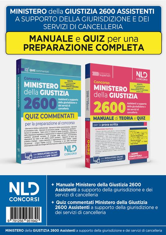 Concorso Ministero della Giustizia 2600 assistenti a supporto della giurisdizione dei servizi di cancelleria. Kit con manuale di teoria + quiz commentati per la prova scritta. Nuova ediz. Con software di simulazione - copertina