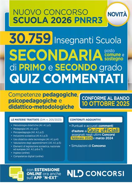 Concorso scuola PNRR3. Quiz commentati con svolgimento prove ufficiali concorso 2025 2026. Scuola secondaria. Con espansione online - copertina